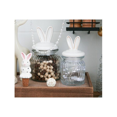 Glass Bank for bulk products with a ceramic lid of the bunny in gold, 600 ml-10
