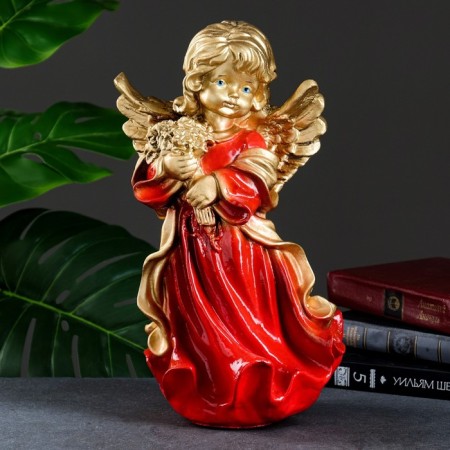 Figure "Angel in a dress assorted with a bouquet" gold 20x20x35cm