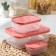 A set of food rectangular fodder containers, 3 pcs: 150 ml, 500 ml, 1.2 l, coral color