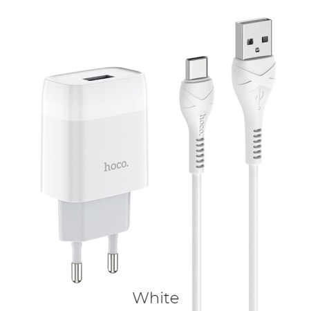 Network charger Hoco C72A, 1xUSB, 2.1 A, Type-C cable, 1 m, white