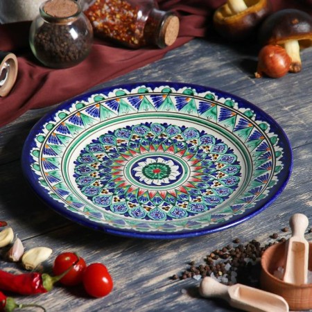 Plate of the Rishtan ceramics "Flowers", 26 cm, blue mix-3