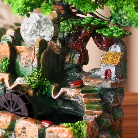 Fountain "Tree on stones, a house with a staircase" 14x19x20 cm (with backlight)-1