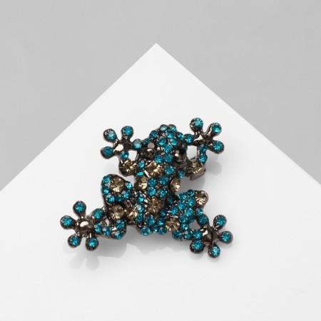 Frog brooch, emerald color in gray metal-1