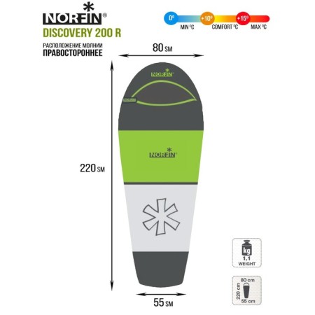 Sleeping bag Norfin Discovery 200, cocoon, 1 layer, right, 220x80 cm, +7 ° C-6