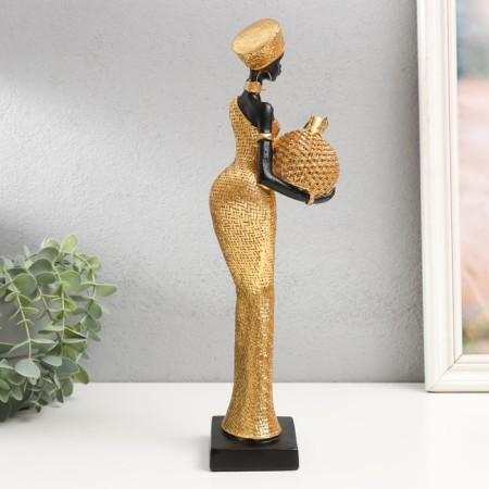 Polystone souvenir "African with round wicker jug" gold 33x9.5x9.5 cm-2
