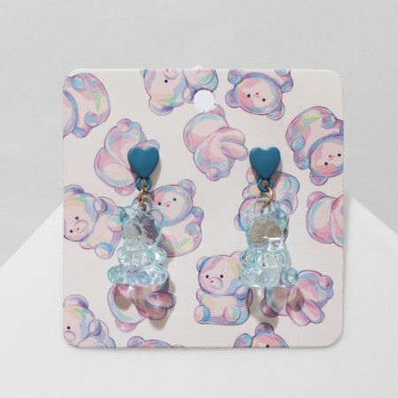 Earrings plastic "bears" with hearts, blue color in silver-1