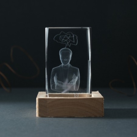 Souvenir glass backlight "rectangle. Thoughtrs" stand wood, USB 7x7x10-3