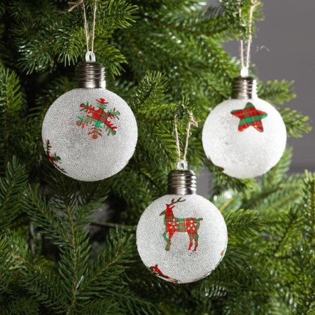 A set of Christmas tree balls "Felal patterns" 3 pcs., Batteries, 1 LED, glow warm white-1