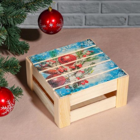 Gift box of rack "Christmas tree branch", 20x20x9 cm, with a lid, print