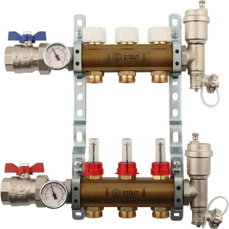 Distributive collector Stout SMB 0473 000003, 3 exits, with consumables, brass