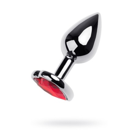 Anal plug with the Toyfa Metal rhinestone, silver, ruby, 7 cm, d = 2.7 cm