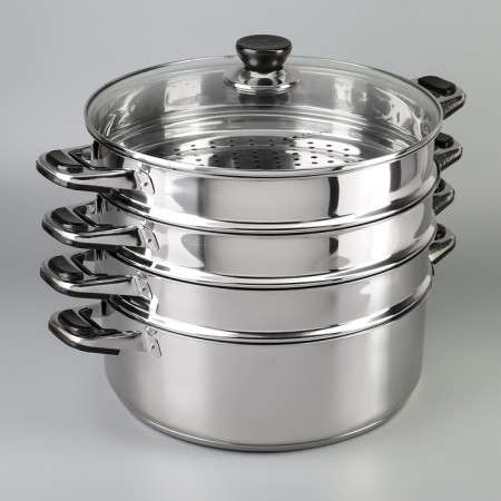 Altyn Mantock, 7 L, D = 30 cm, 3 sections, with a heat distribution layer, glass cover, induction