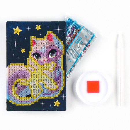 Diamond mosaic for children with luminous rhinestones “Kitty on a star”, 10 x 15 cm, a set for creativity-1