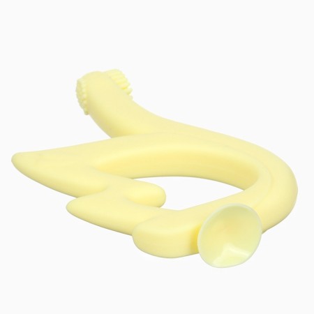 Silicone teething for teeth "Swan", brush, on suction cup, yellow color, crumb I-4