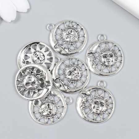 Decor for creativity Metal "Month and Sun" set 7 pcs silver 2.4x2.8 cm-2