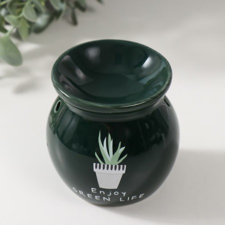 Aroma lamp ceramics "Plant in a pot" Green 7.2x7.2x7.8 cm-2