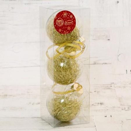 Set of balls plastic D-8 cm, 3 pcs "Festive mood of the strip" gold-1