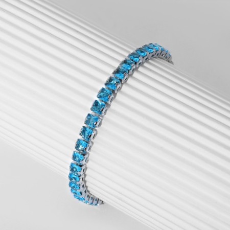 Bracelet with rhinestones "shine" on a puff, blue color in silver-4
