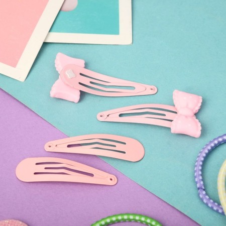 Hair Set "Olivia" (6 rubber bands, 4 invisibility 4.5 cm) Pink bow-2