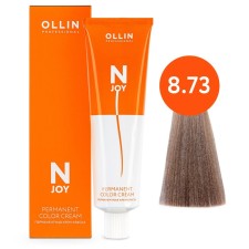 Cream-color hair Permanent Ollin Professional N-Joy, tone 8/73, light-brown brown-gold, 100 ml