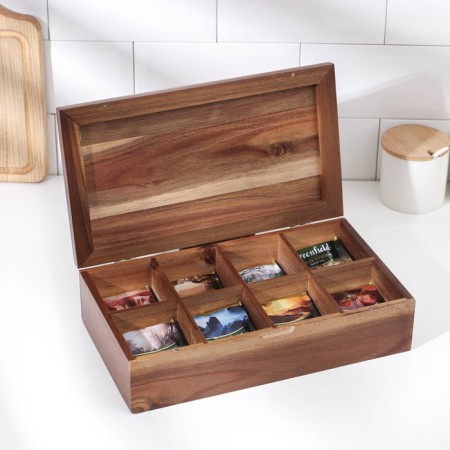 Organizer for tea and kitchen supplies, 31 × 17.5 × 8 cm, 8 cells, tropical acacia