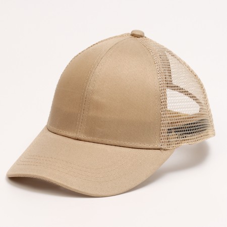 Baby cap for a girl with a grid, beige color, rn 54-2