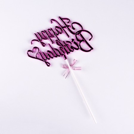 Topper "Happy Birthday", pink, with a bow, give beautifully-3