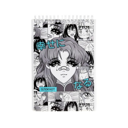 Notepad A5, 100 sheets on the crest "Black and White Anime", covered cardboard, selective tween UV-LK, block 65g/m2