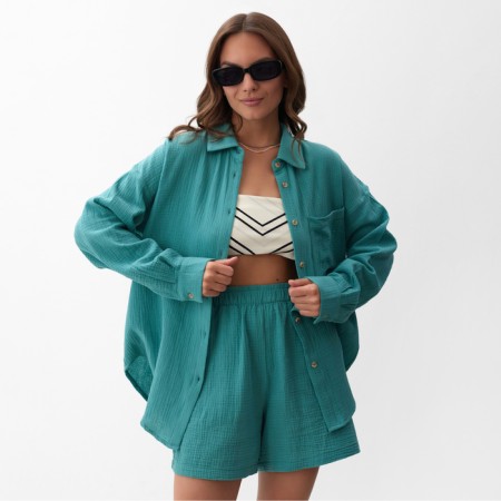 Women's shorts MIST MUSLIN Size l, col. turquoise-5