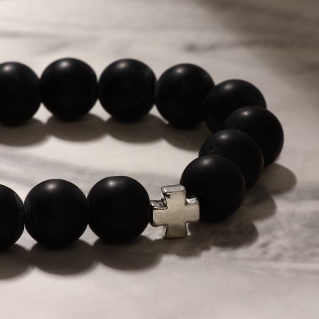 Bades - Bracelet ball No. 10 "Shungit" 19 beads with a cross-2