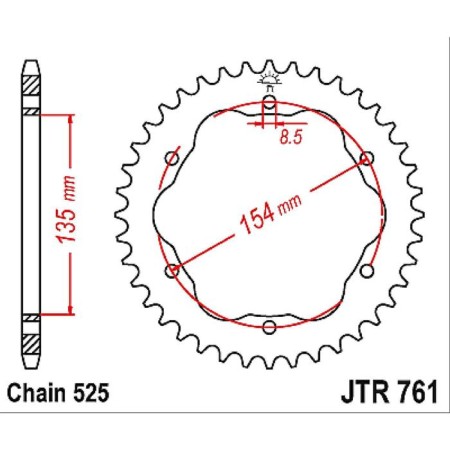 The rear driven steel star JTR761, chain 525, 39 teeth
