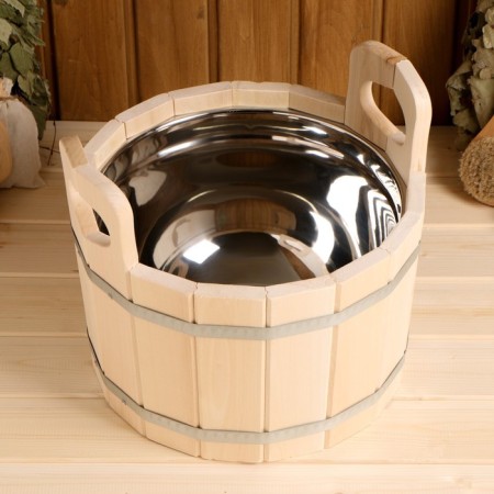 Gang made of linden, 9 l, round, stainless insert-2