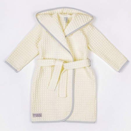 Халат детский с капюшоном Amarobaby Waffle, рост 134-140 см, цвет молочный-7