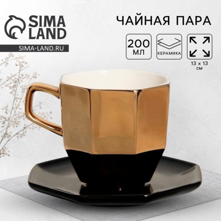 Tea couple Gold, mug 200 ml, saucer 13 cm