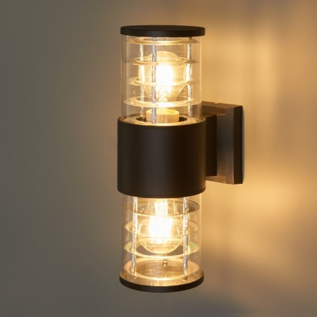 Wall lamp, invoice Duwi Techno, 170x108x320mm, 2he27, alum/glass, IP65, black, 99052-2