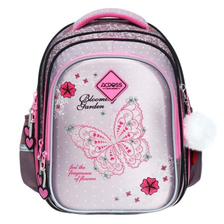 School backpack 40x33x15cm, ergonomic back, Across 410, gray/pink-2