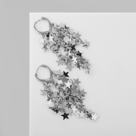 Earrings hanging "party" stars, silver color-1