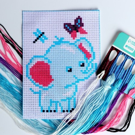 Cross -stitch "Elephant and butterfly", a set for creativity, 14 x 10 cm-2
