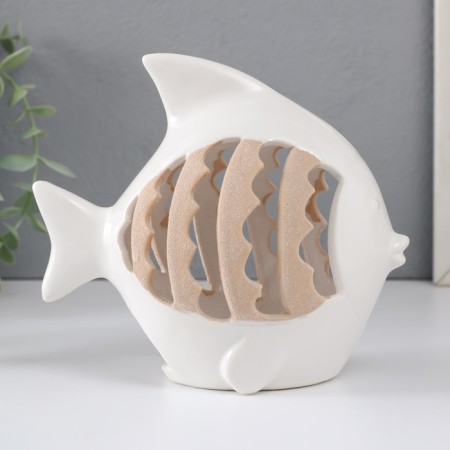 Ceramics candlestick for 1 candle "fish with patterns" white 15.7x8.8x14.3 cm-3