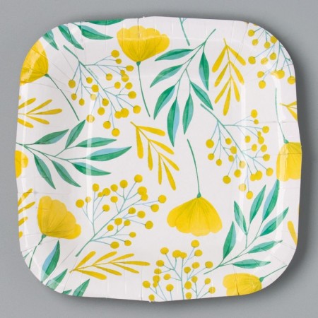 Plate plate disposable square "festive", mimosa, flowers, 16.5x16.5 cm-1