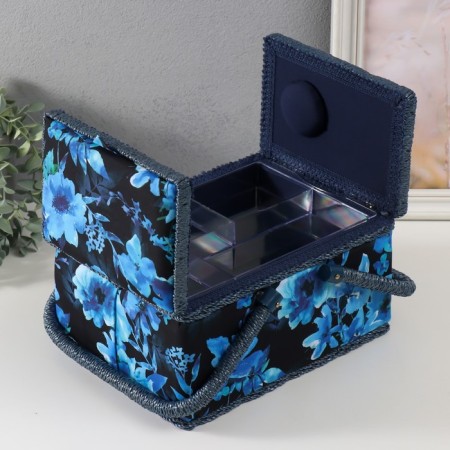 Casket for needlework "Blue flowers on blue" 19x26x14.5 cm-2