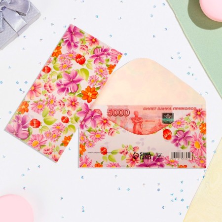 Money envelope "Universal" purple flowers, 16x8 cm-1