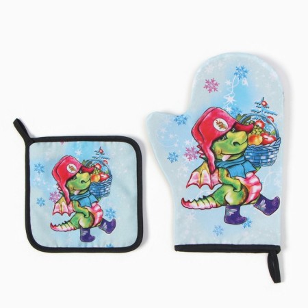 Set of kitchen. "Winter Walk": mittens 20x28 cm, severity 17x17 cm, 35% HL, 65% PE, Vatin 25-1