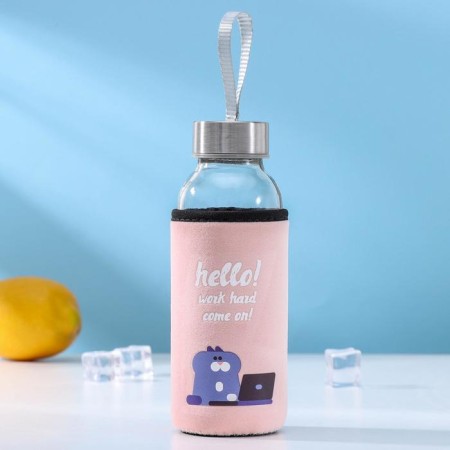 A glass bottle in Hello case, 300 ml, h = 17 cm, MIX drawing
