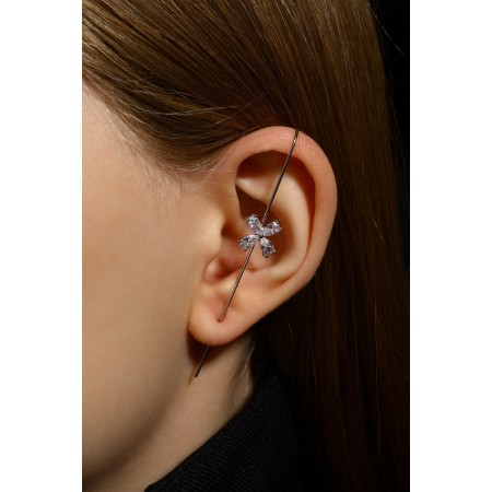 Earring "Kaff" Pin, a four -leaflet, white color in silver-6