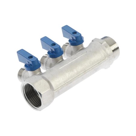 Collector "STM", 1 "X1/2", external threads, 3 exits, with ball valves, nickel.-1