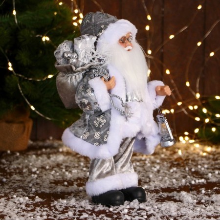 Santa Claus "in a suit with sequins and with a flashlight" 30 cm, silver-1