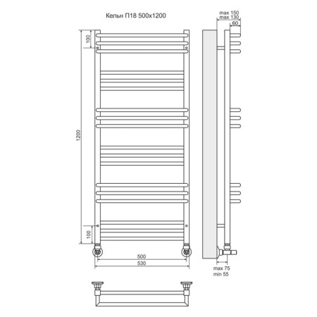 Water towel Terminus "Cologne" P18, 500x1200 mm, chrome-2