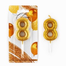 A candle for a cake, a number, brilliant “8”, gold, 4 x 10 cm.