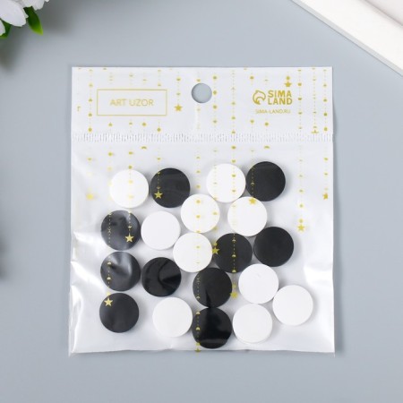 Beads for creativity wood "flat circle" set of 20 pcs white, black 0.4x1.5x1.5 cm-4